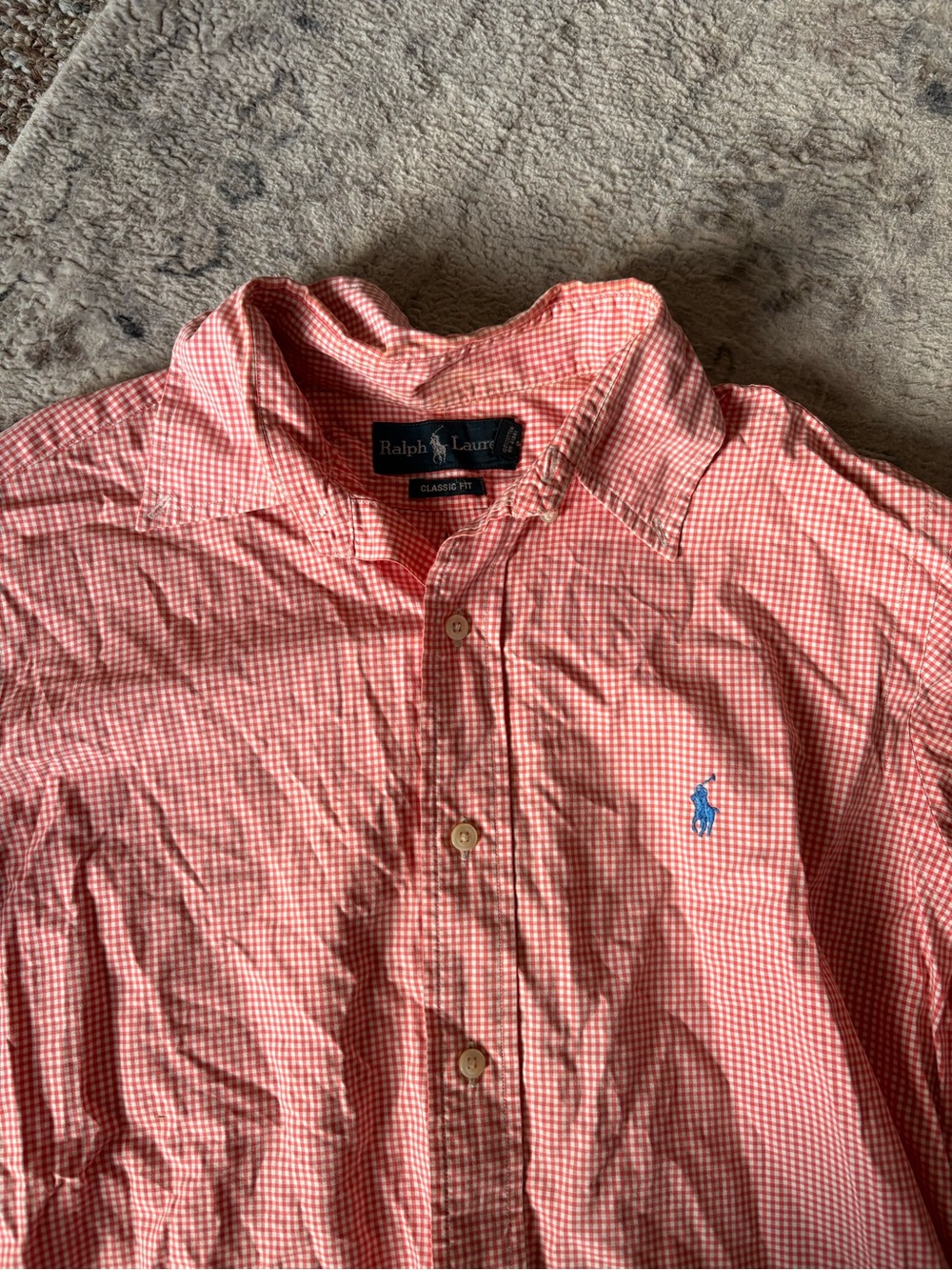 Polo by Ralph Lauren Coral Gingham Button-Down Shirt with Blue Pony